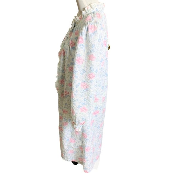 VTG Miss Elaine Womens Nightgown Size XS Floral Snap Front Long Sleeve Pockets - Picture 4 of 13